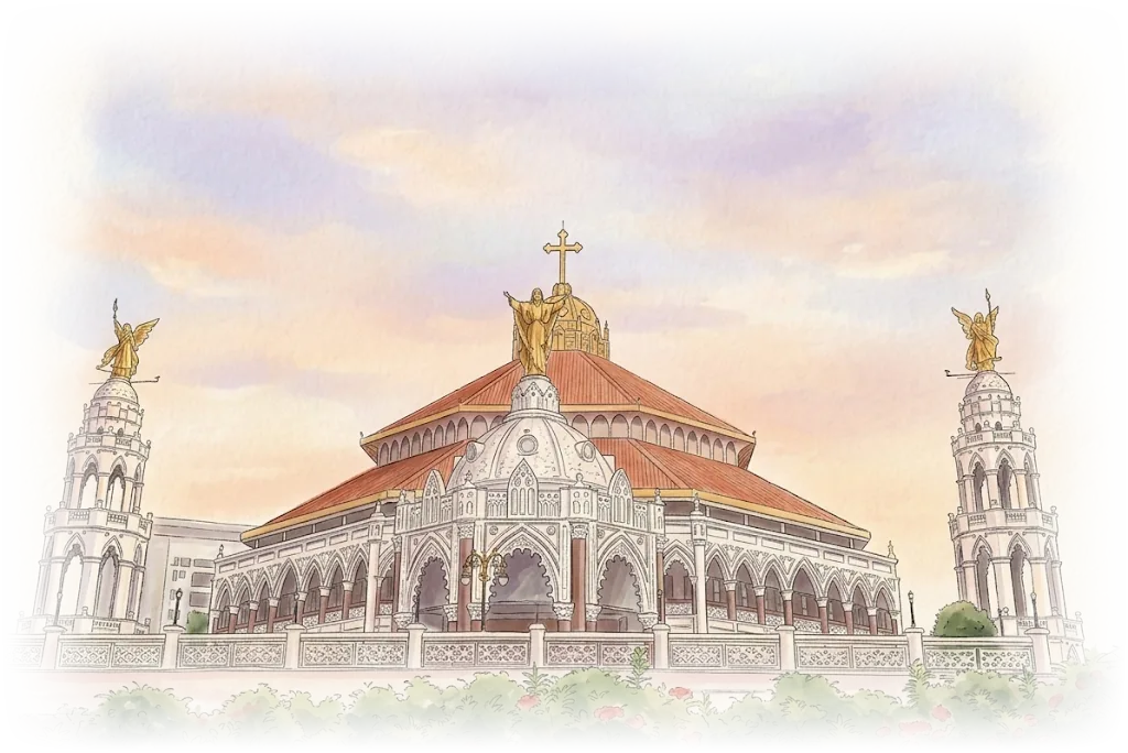 Watercolour illustration of St. George's Church, Edappally